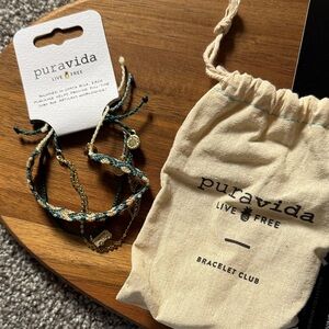 Pura Vida Braided Bracelet Set with Gold and Green and Hippy Van charm